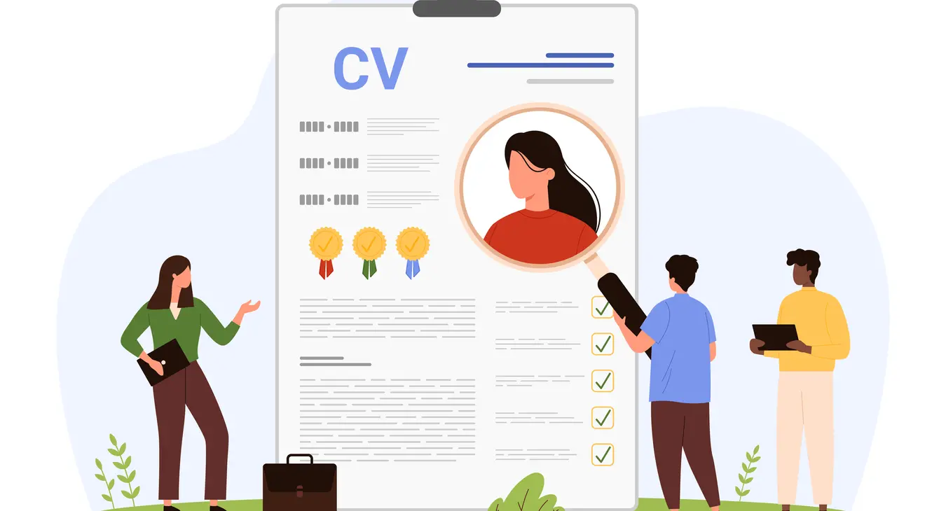 Personnages autour d'un CV géant